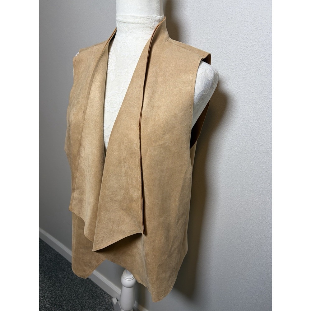 JUSTFAB Beige Faux Suede Open Vest~XL/~Drapey  Soft Fall Autumn Layer Minimalist